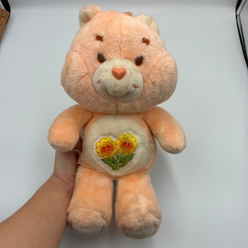 Vintage 1983 Kenner Care Bears Friend Bear Peach Plush Sunflower 13 Inch Toy